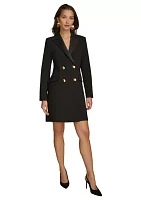 Women's Long Sleeve Collared Buttoned Solid Fit and Flare Dress