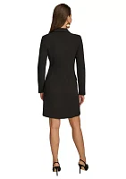 Women's Long Sleeve Collared Buttoned Solid Fit and Flare Dress