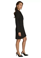 Women's Long Sleeve Collared Buttoned Solid Fit and Flare Dress