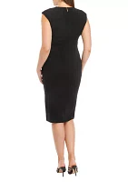 Women's Cap Sleeve V-Neck Ruched Solid Sheath Dress