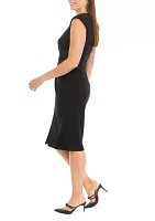 Women's Cap Sleeve V-Neck Ruched Solid Sheath Dress