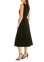 Women's Sleeveless Solid Belted Fit and Flare Dress