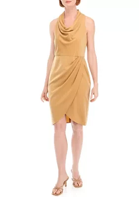 Women's Sleeveless Cowl Neck Satin Sheath Dress