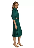 Women's 3/4 Sleeve Collared Belted Maxi Dress