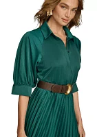 Women's 3/4 Sleeve Collared Belted Maxi Dress