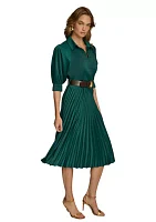 Women's 3/4 Sleeve Collared Belted Maxi Dress