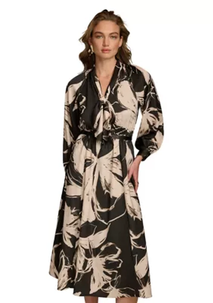 Women's Blouson Sleeve Abstract Print Maxi Dress