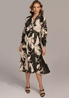 Women's Blouson Sleeve Abstract Print Maxi Dress