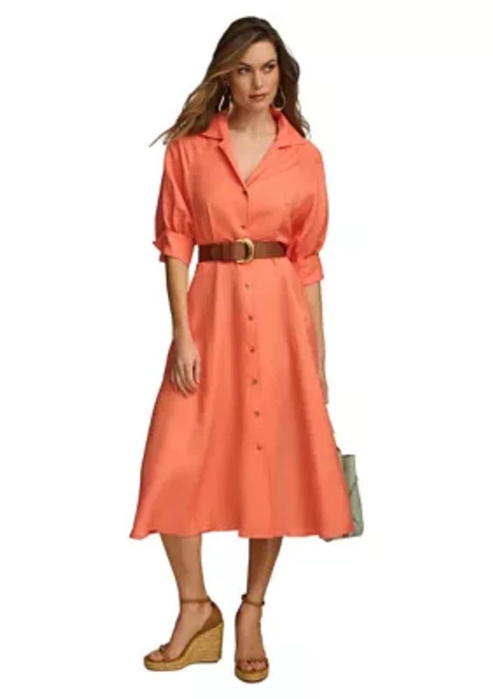 Women's Collared Belted Waist Fit and Flare Dress