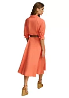 Women's Collared Belted Waist Fit and Flare Dress