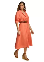 Women's Collared Belted Waist Fit and Flare Dress