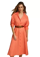 Women's Collared Belted Waist Fit and Flare Dress