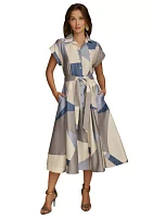 Women's Collared Belted Printed Dress