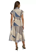 Women's Collared Belted Printed Dress