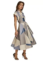 Women's Collared Belted Printed Dress