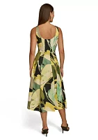 Women's Sleeveless Scoop Neck Geometric Print Midi A-Line Dress