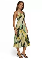 Women's Sleeveless Scoop Neck Geometric Print Midi A-Line Dress