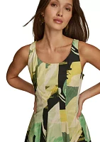 Women's Sleeveless Scoop Neck Geometric Print Midi A-Line Dress