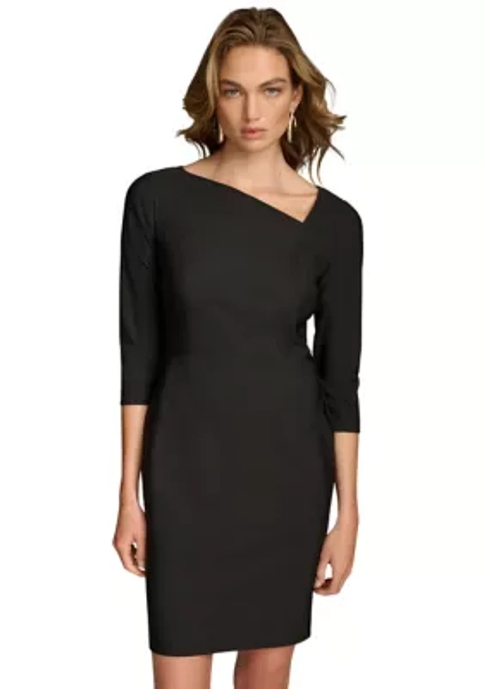 Women's Asymmetric Neck Solid Sheath Dress