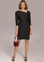 Women's Asymmetric Neck Solid Sheath Dress