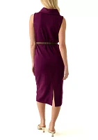 Women's Sleeveless Cowl Neck Solid Belted Midi Dress