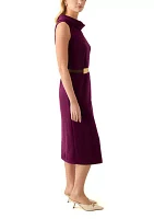 Women's Sleeveless Cowl Neck Solid Belted Midi Dress