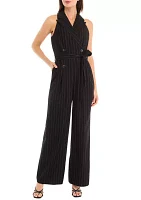 Women's Sleeveless Collared Striped Jumpsuit