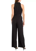 Women's Sleeveless Collared Striped Jumpsuit