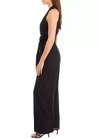 Women's Sleeveless Collared Striped Jumpsuit