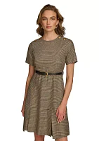 Women's Solid Belted Fit and Flare Dress