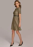 Women's Solid Belted Fit and Flare Dress