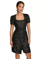 Women's Puff Sleeve Sequin Sheath Dress