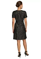 Women's Puff Sleeve Sequin Sheath Dress