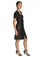 Women's Puff Sleeve Sequin Sheath Dress