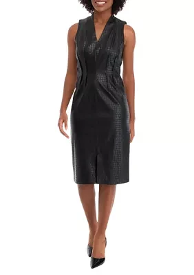 Women's Sleeveless V-Neck Solid Leather Sheath Dress