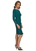 Women's Boat Neck Solid Midi Dress