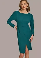 Women's Boat Neck Solid Midi Dress