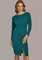 Women's Boat Neck Solid Midi Dress