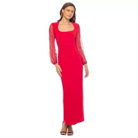 Ity Long Scoop Neck Dress with Power Mesh Beaded Sleeves