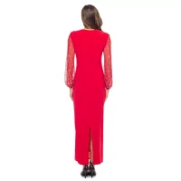 Ity Long Scoop Neck Dress with Power Mesh Beaded Sleeves