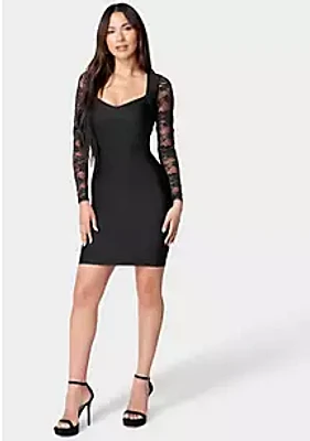 Bebe Women'S Long Sleeve Lace & Bandage Dress