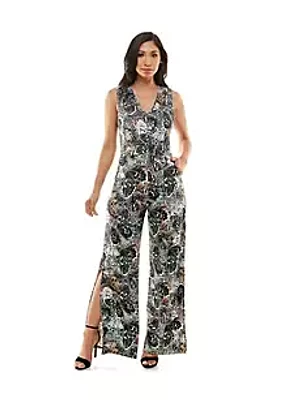 Bebe Women'S Printed Plunge Neck Jumpsuit