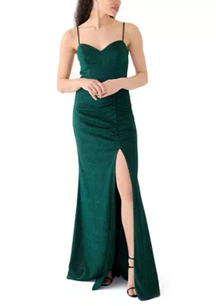 Women's Sleeveless Solid Glitter Knit Gown