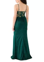 Women's Sleeveless Solid Glitter Knit Gown