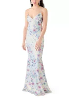 Women's Sleeveless V-Neck Floral Print Sequin Gown