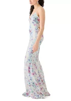 Women's Sleeveless V-Neck Floral Print Sequin Gown