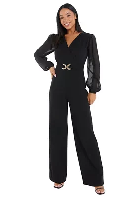 Women's Chiffon Sleeve Belted Jumpsuit