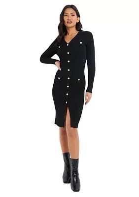 Women's Long Sleeve V-Neck Solid Slim Bodycon Dress