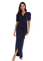 Women's Scuba Crepe Puff Sleeve Maxi Dress