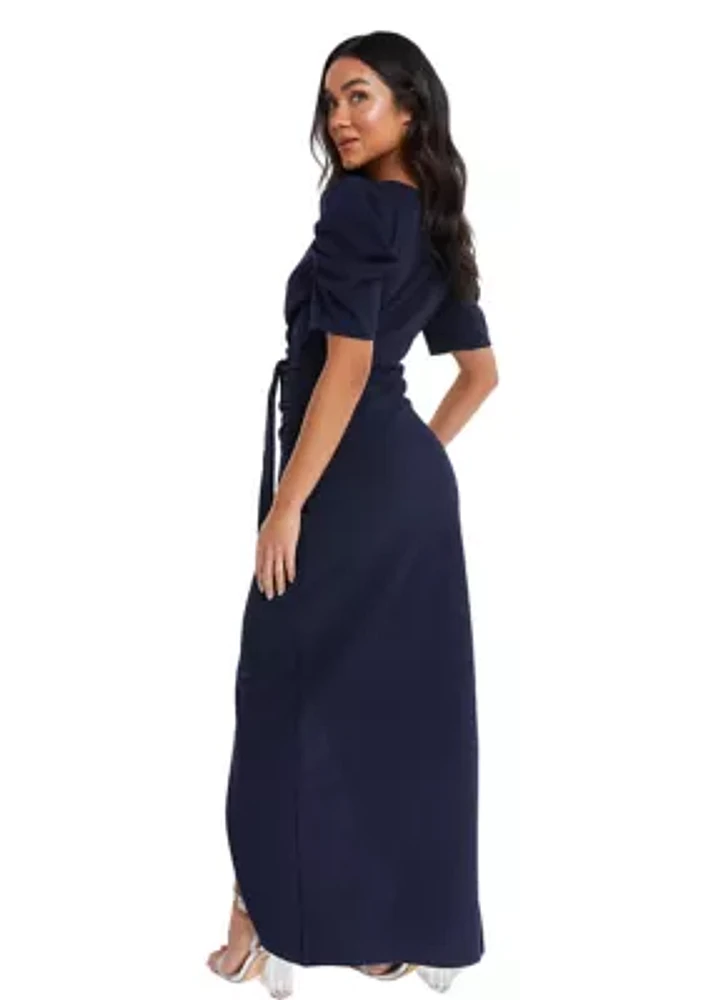 Women's Scuba Crepe Puff Sleeve Maxi Dress